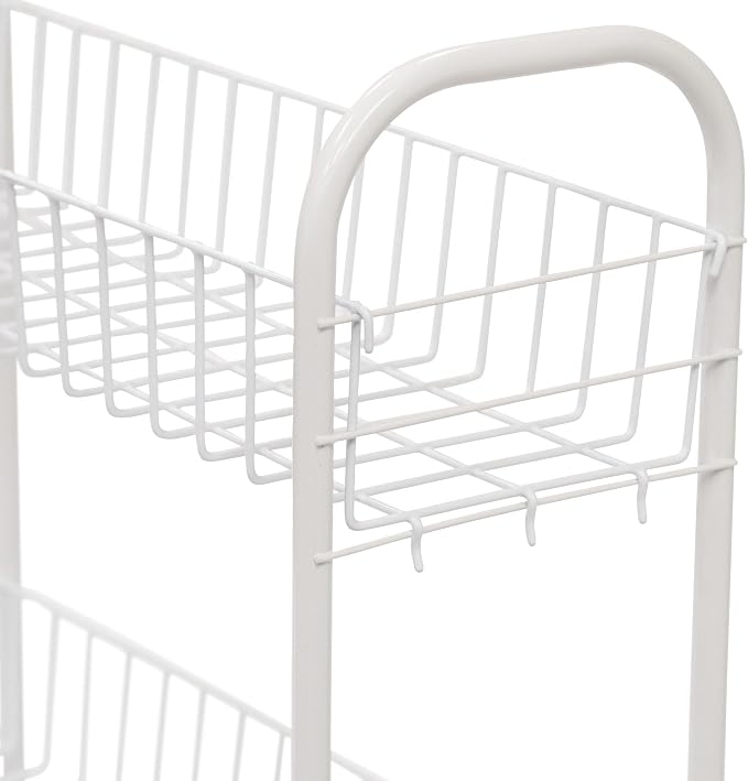 Household Essentials 05121 Slim Line 3-Tier Metal Storage Cart | Laundry Room Rolling Organizer | White