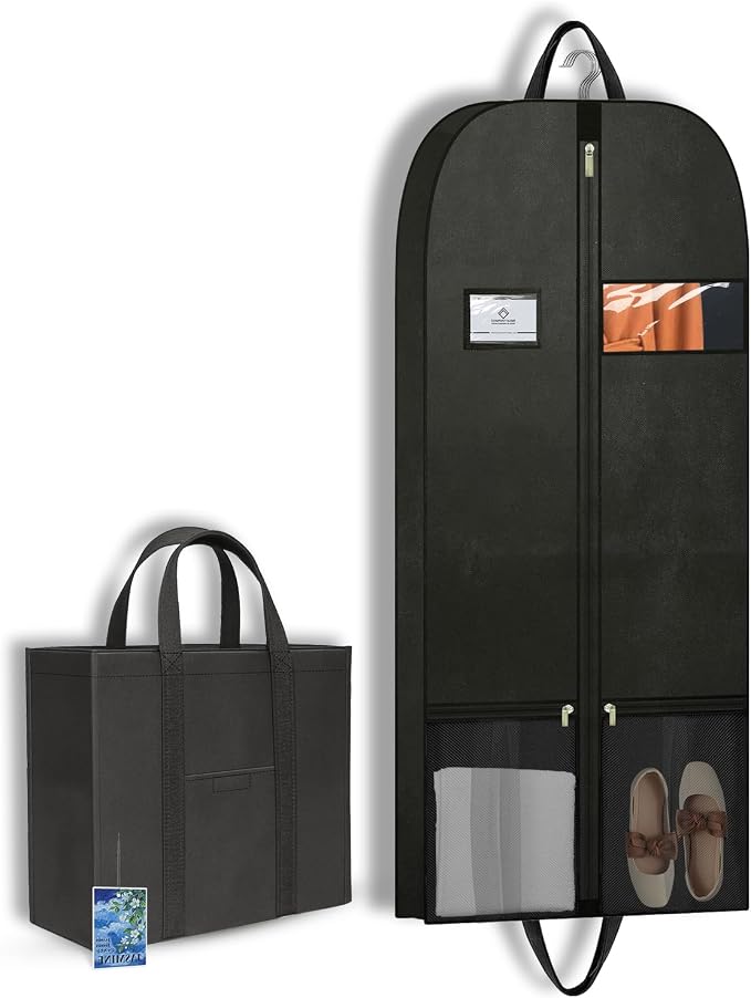 54" Garment Bag for Closet Storage, Dress Cover for Hanging Clothes | Breathable garment cover with zipper, pockets and handles to organize dresses, suits, shirts, coats and formal wear.