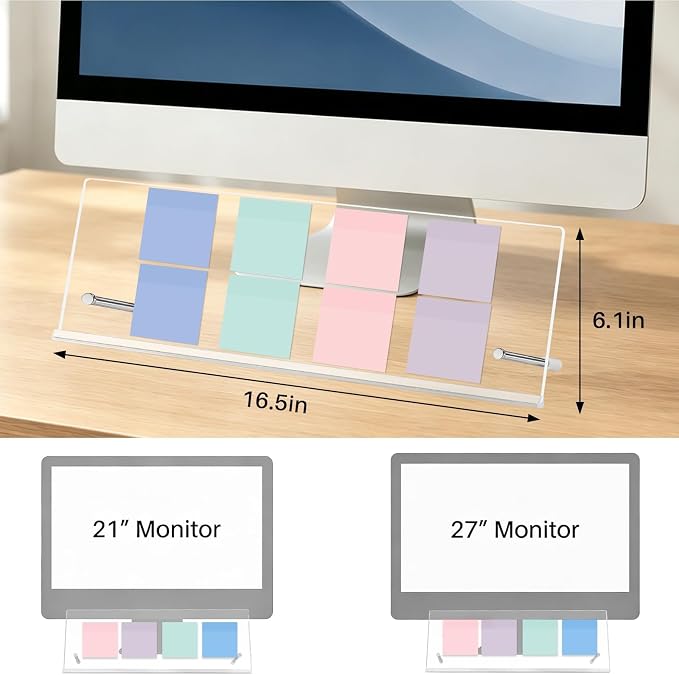 Monitor Memo Board Holder 16.5"x6.1", Office Organization memo Holders for Computer Sticky Note Holder, Space-Saving, Movable & Reusable, Screen Saver for Office & Home Desktop Decor Extra Large