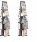 HAN SHENG 10 Pockets Clear Handbag & Purse Organizer Hanging Bag Storage - Space Saving Hanging Shelf for Closet, Wardrobe, Over Door (2 Pack, Grey)