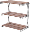 Topyond 3-Tier Storage Shelf Racks, Folding She lf Storage Rack, Strong Load Bearing Fine Polishing Metal Beech Wood Camping Organizer for Outdoor Camping(Chrome-Plated Shelf)
