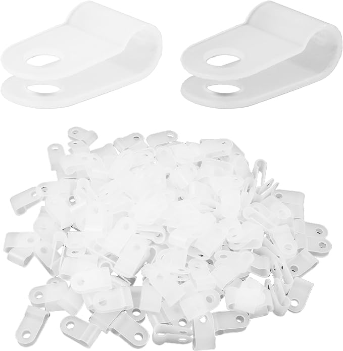 Antrader 1/5" Nylon Cable Clamps,Nylon R-Type Cable Clamp Fastener,200Pcs | R-Type Wire Cable Clips with Stainless Steel Screws for Cable Conduit,White