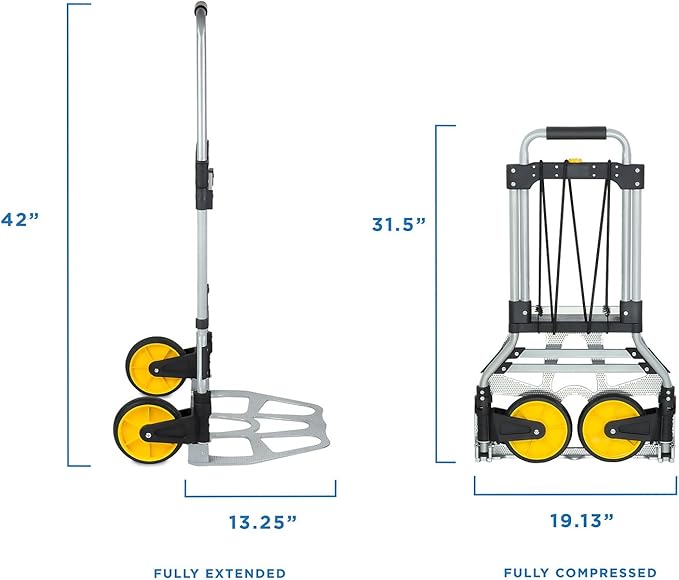 Mount-It! Folding Hand Truck and Personal Dolly, Aluminum Trolley, Heavy Duty 264 Lb Capacity Cart, Dolly Cart with Wheels of Durable Rubber, Soft Grip Telescoping Handle for Indoor Outdoor, Foldable
