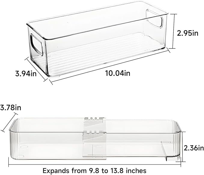 8-Piece Kitchen Storage and Organization Set | Expandable Drawer Organizer Bins and Stackable Storage Containers for Cabinet, Pantry,Refrigerator,Clear Plastic Adjustable