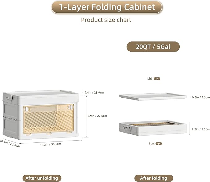 20 QT / 5 Gal Foldable Storage Cabinet - Clear Front & Back Doors with Triple Security Latches, One-Pull Assembly, Grade Organizer for Tools/Toys/Supplies