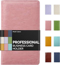 Sooez Leather Professional Business Card Book Holder Organizer, 240 Capacity Credit Card Booklet, PU Name Cards Holder Storage File for Men Women, 7.7"x 4.5" x 0.7", Pink