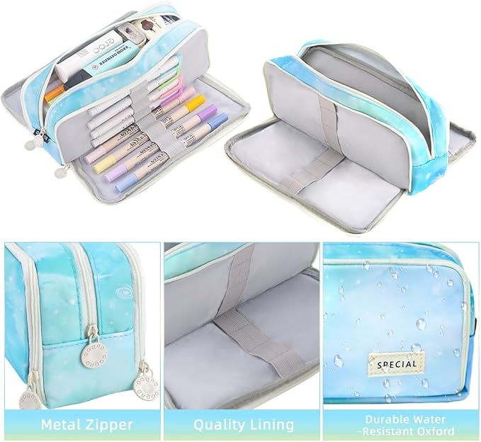 iSuperb Large Pencil Case 3 Compartments Pencil Pouch Big Capacity Pencil Bag for Kids Teen Girls Boys Student School Supplies Oxford Organizer Pen Bag Cosmetic Makeup Pouch