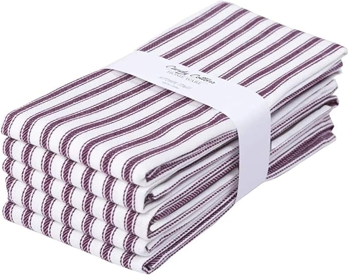 Stripe Kitchen Towels Decor Hanging Loop Tea Dish Towels Boho Absorbent Festive Gift Set of 6 Pantry Reusable 18x28 Inch Kitchen Dish Towels|Trendy Spring French Stripe|Purple