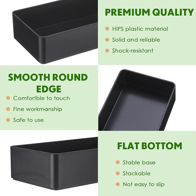 Teling 12 Pcs Black Large Rectangular Desk Organizer Set Half Accessory Tray Plastic Tabletop Organizer for Office Home or Study Dimensions: 9.45 x 2.95 x 1.38 Inches