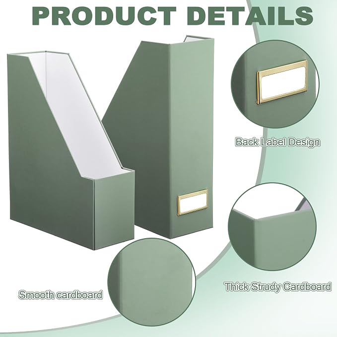 Feifeiya Magazine Holder Set of 6 Sturdy Cardboard Magazine File BOY7116 Beautiful Desk Book Organizer and Storage Box for Documents, Magazines Holder Rack for Shelf Home Office Classroom(Sage Green)
