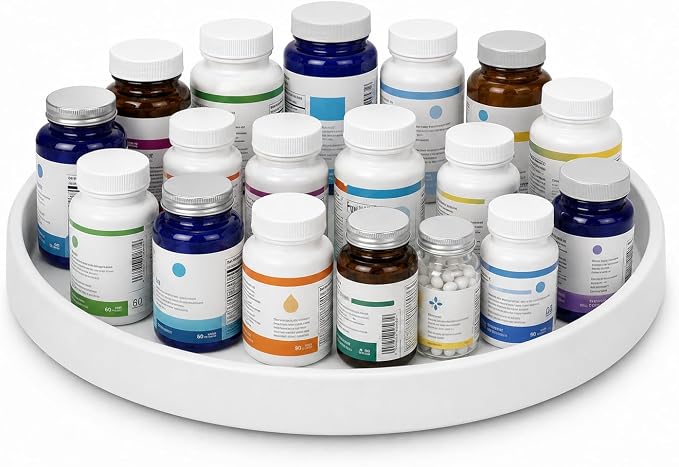 Medicine Bottle Organizer, Lazy Susan Turntable Organizer for Cabinet, Rotating Vitamin and Pill Bottle Storage for Bathroom, Kitchen, Pantry