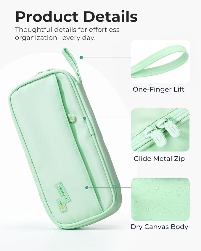Four Candies Large Pencil Case, 5 Compartments Pen Organizer, Big Capacity Canvas Pencil Pouch Bag for School Supplies, Portable Stationery Holder for Teen Girls, Women (Peppermint Green)