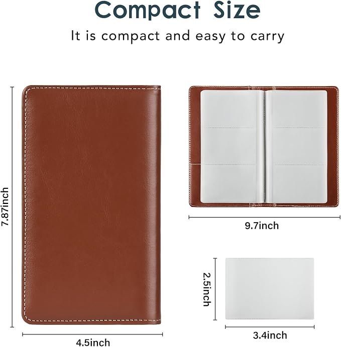 Leather Professional Business Card Holder Organizer Book - 300 Card Capacity Premium PU Folder with Soft Cover, Name Card Credit Cards Binder for Men/Women, Red Brown