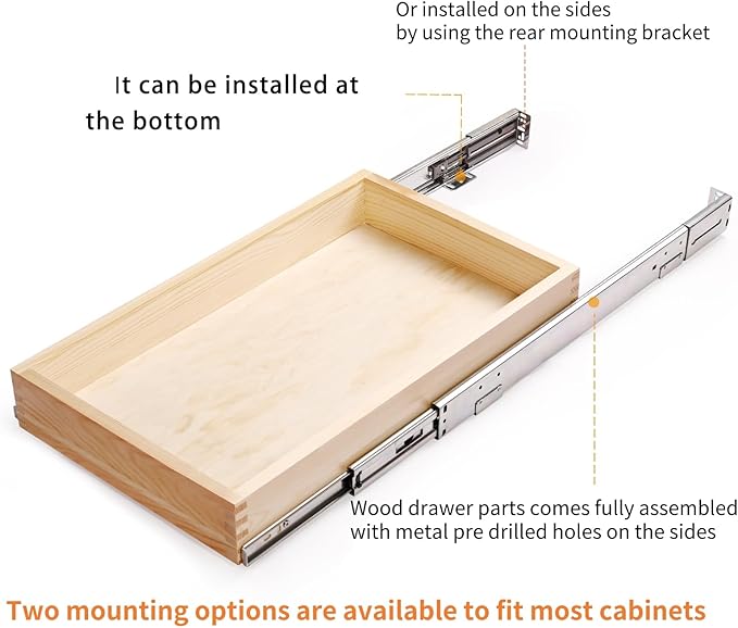 Mulush 28”W x 21”D x 3”H Soft Close Slide Out Wood Drawer Organizer for Kitchen, (Cabinet Opening>29.5 inches for Bottom Assembly, Width= 29 inches for Side Assembly)