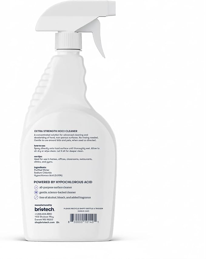 BRIOTECH Extra Strength HOCl Cleaner, 500 PPM Hypochlorous Acid Concentrate, ULV Foggers & Humidifiers, Professional Deodorizer for Dental, Offices, Schools, Homes, Peroxide Free, 32 fl oz