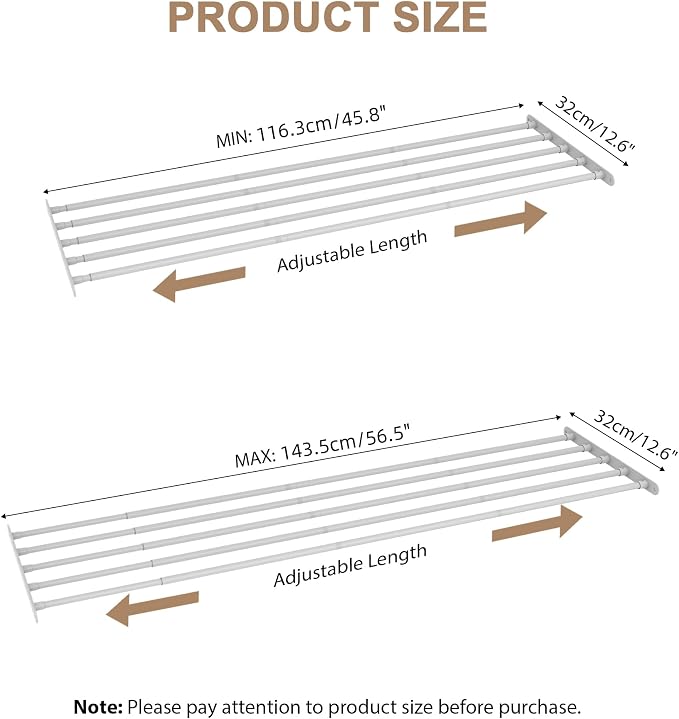 VanlonPro Expandable Closet Shelf Wall-Mounted Metal Storage Rack Adjustable Closet Rod DIY Divider Separator Space Saving for Cabinet Wardrobe Cupboard Kitchen Pantry Cupboard, 45.8-56.5 Inches