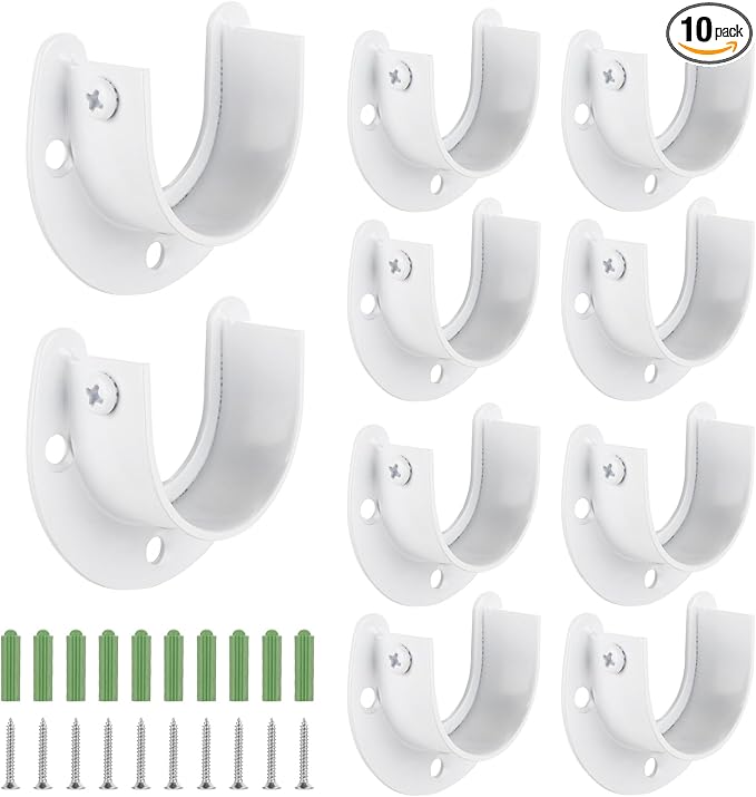 10 Pack Closet Rod Brackets, 1-1/2" Diameter Closet Pole Sockets, Stainless Steel Closet Rod Holders, U Shaped Closet Pole Socket Opening Flange Rod Bracket with Screws, Curtain Rod Holder