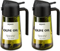 mqnxoi 2 in 1 Glass Oil Sprayer & Dispenser,16oz/470ml Olive Cooking, Air Fryer, and Salad, for Kitchen Gadgets and Air Fryer Accessories, w/Stickers (Black + Dark Green Bottle 2)