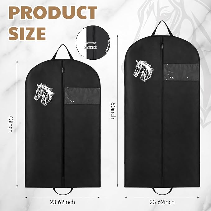 60'' Equestrian Garment Bags for Horse Show Clothes Bags Breathable for Hanging Riding Wear Contest Horse Show Uniform, 420d Polyester