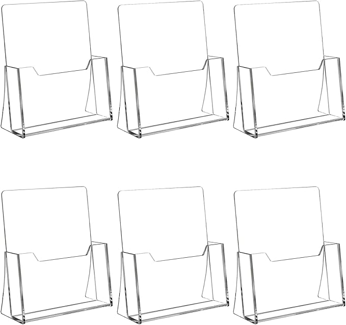 Acrylic Brochure Holder 8.5 x 11 inch 6 Pack, Flyer Holders Display Stand | Clear Plastic Displaying Literature, Magazine, Pamphlet, Booklet, Journals, Display Stand, Desk Holder, Countertop Organizer