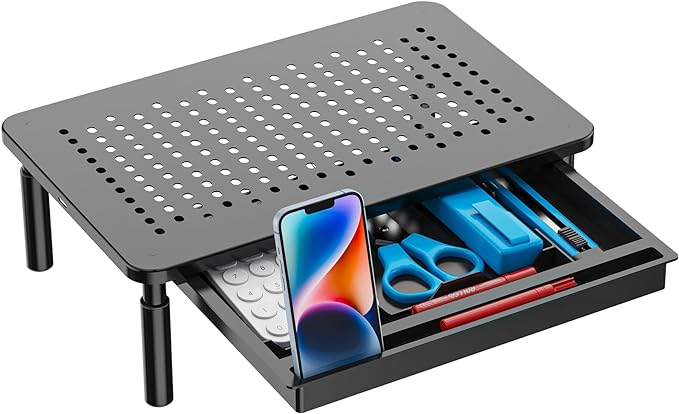 WALI Dual Monitor Stand with Storage, Desk Monitor Riser 3 Height Adjustable, Laptop Riser with Airflow Vents, Desk Organizer for Computer, Laptop, Printer, Notebook (STT003D-2B), 2 Pack, Black