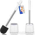 Toilet Brush, Toilet Brush and Holder with 304 Stainless Steel Handle, Space Saving Toilet Bowl Brush for Storage, Durable Bristles Toilet Scrubber for Bathroom Cleaning (2, White)