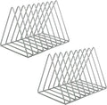 EASEPRES Vinyl Record Holder Storage, 9 Slot Metal Magazine Book Album Display Rack, Stylish Triangle Desktop File Sorter Organizer for Home Office, Grey Pack of 2