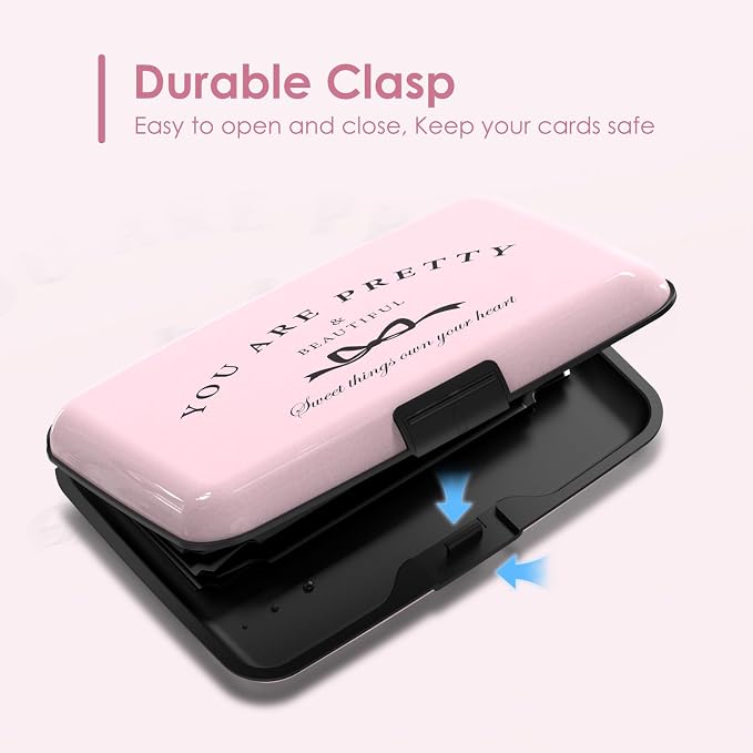 Credit Card Holder Pink, RFID Wallet Women Pocket Small Card Holder, You Are Pretty Travel Business Card Case Metal RFID Blocking Card Organizer for Women Men