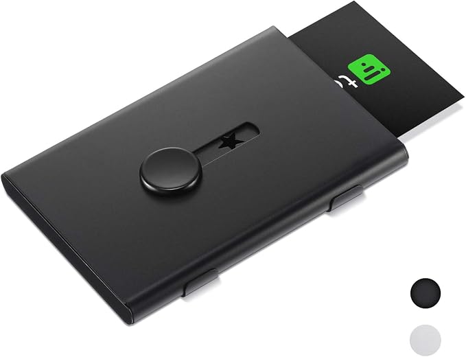 Tatuo 2 Pcs Black Silver Business Card Holder Thumb Drive Stainless Steel Business Name Card Case Portable Slide out Name Holder Wallet Nice Design Pocket for Men and Women
