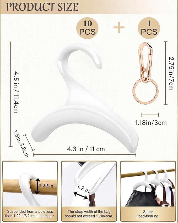 Purse Hanger, Bag Hanger for Closet 11PCS Purse Holder Backpack Hanger Hook for Organizer Storage Purses Tote Bag Backpacks Handbags(White)