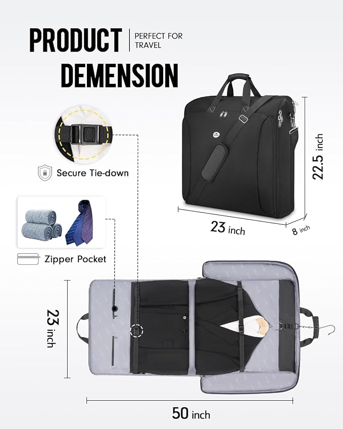 MATEIN Garment Bags for Travel, Large Double Layer Suit Bag Up to 6 Suits | Foldable Carry On Garment Luggage, Convertible Business Suitcase, For Hanging Clothes, For Men Women, Shoulder Strap, Black