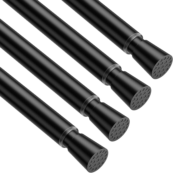 MEXAU 4 Pack Black Spring Tension Curtain Rod for Window 23 to 37 Inch Thin Spring Tension Rods Small tension Rod Adjustable Expandable Spring Curtain Rods No Drill for Closet Cupboard Door Doorway