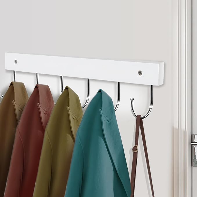 2 Pack Coat Rack Wall Mount with 12 Rotating 180° Coat Hooks, 14.6" Rustproof Wooden Entryway Organizer, Wall Hooks for Hanging Coats, Purse, Hats, Jackets, Towels, Space Saving Hanger (White)
