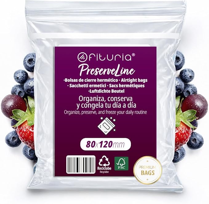Ofituria Transparent Zip Bags 80 x 120 mm with Airtight Seal, Zip Bags for Food, Snacks, Freezing as well as Kitchen and Travel Organisation - Ofituria (50 Bags)