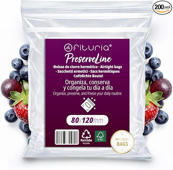 Ofituria Transparent Zip Bags 80 x 120 mm with Airtight Seal, Zip Bags for Food, Snacks, Freezing as well as Kitchen and Travel Organisation - Ofituria (200 Bags)
