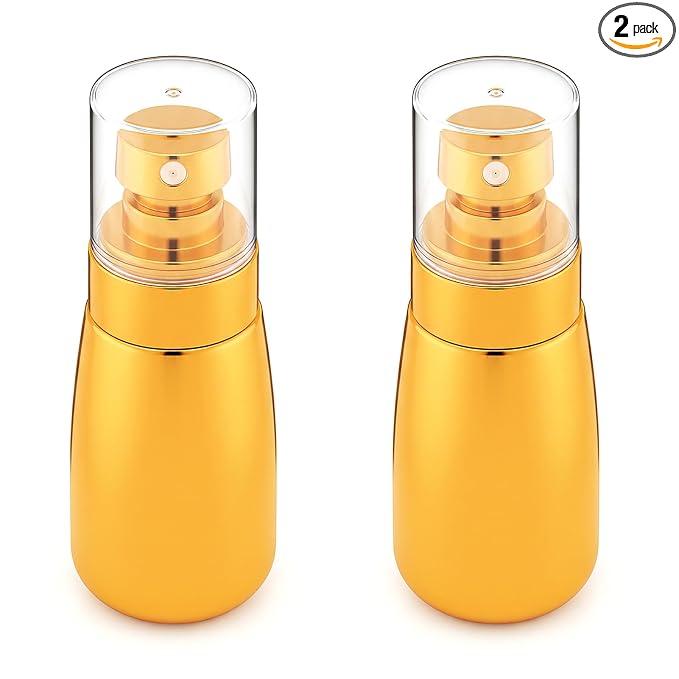 Travel Spray Bottle 2oz/60ml 2 Pack TSA Approved | Gold, Fine Mist Spray Bottles, Leak Proof, Small Sprayer Bottle, Refillable Travel Bottles for Hair, Perfumes, Skincare Water