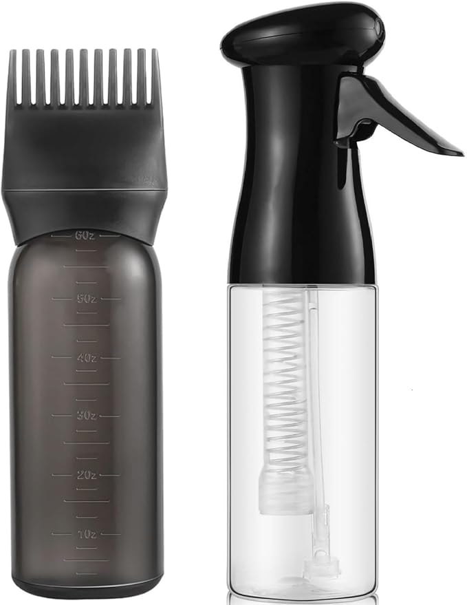 Zicotour Continuous Hair Spray Bottle and Root Comb Applicator Bottle Hair Oil Applicator Water Mister for Hairstyling (Black)