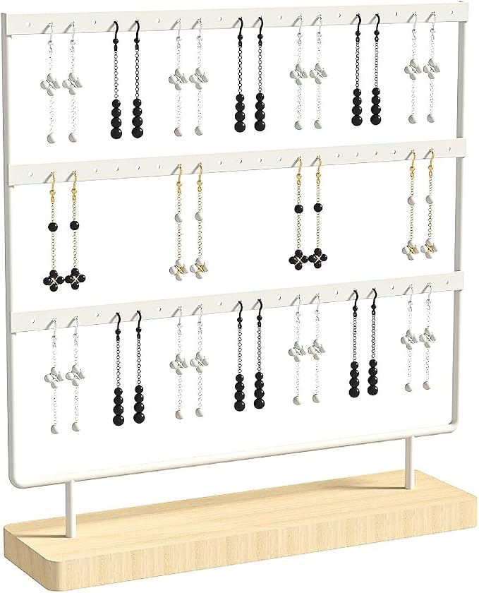 Julysky Earring Holder Organizer,Earring Holder Stand for Hanging Earrings,Earring Display Stand，Earring Organizer Stand，Earring Tree (White, 3 Layers)