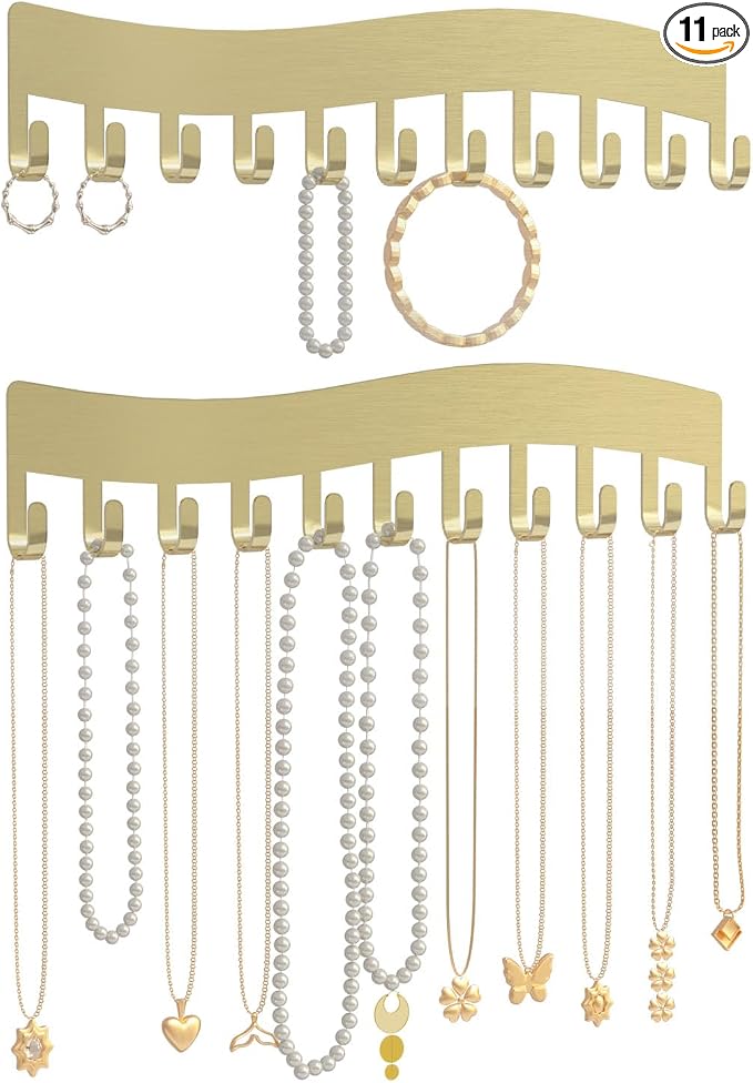 Wall Necklace Organizer Holder: Wall Mounted Jewelry Hanging Storage Necklaces Display Hanger Gold