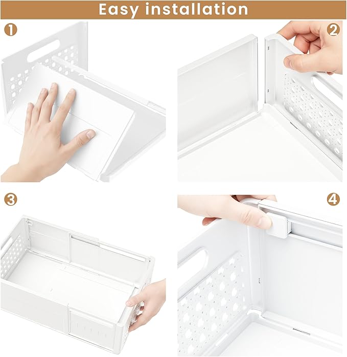 Closet Organizers and Storage, 2 Pack Stackable Storage Drawers, Plastic expandable Closet Storage Bins for Bathroom Kitchen Laundry Room Wardrobe Office.