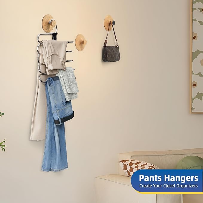DAMITA Pants Hangers Space Saving - 4 Pack 5 in 1 Layers Stainless Steel Metal Jeans Hangers - White Closet Organizers and Storage Anti-Slip Design for Pants Skirts Scarf Legging