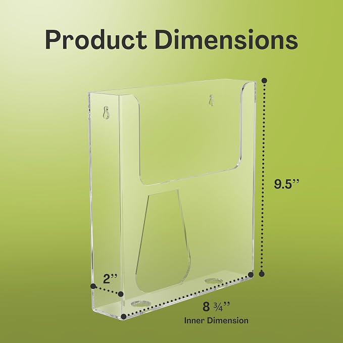 Acrylic Brochure Holder for Wall Mounting, Clear Display for 8.5" x 11" Flyers, Literature Holder for Magazines, Pamphlets, Menus, Includes Screws & Plastic Anchors – Pack of 2