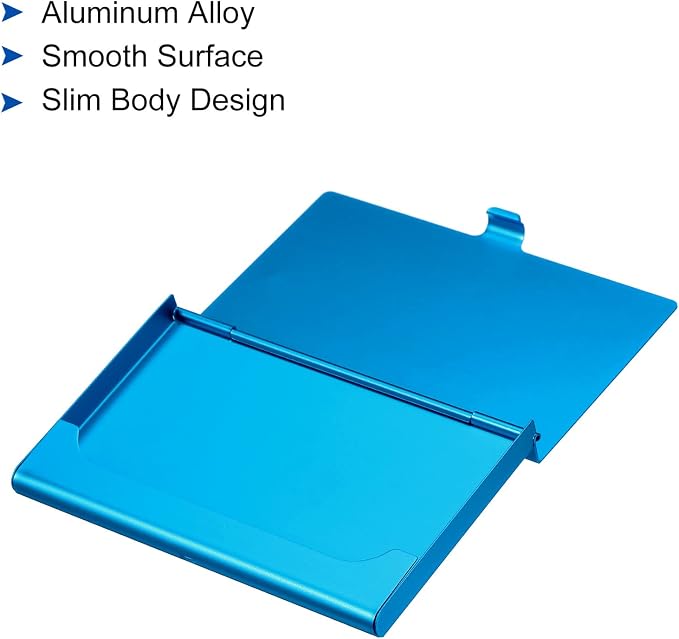 PATIKIL Business Card Holder, Aluminum Alloy Flip Cover Slim Name Cards Case for Women Men, Blue