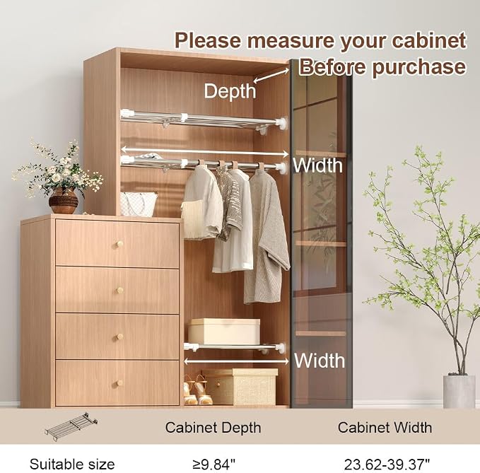 Hershii Tension Shelf Expandable Rod Closet System Heavy Duty Clothes Hanger Adjustable DIY Storage Organizer Shoe Rack