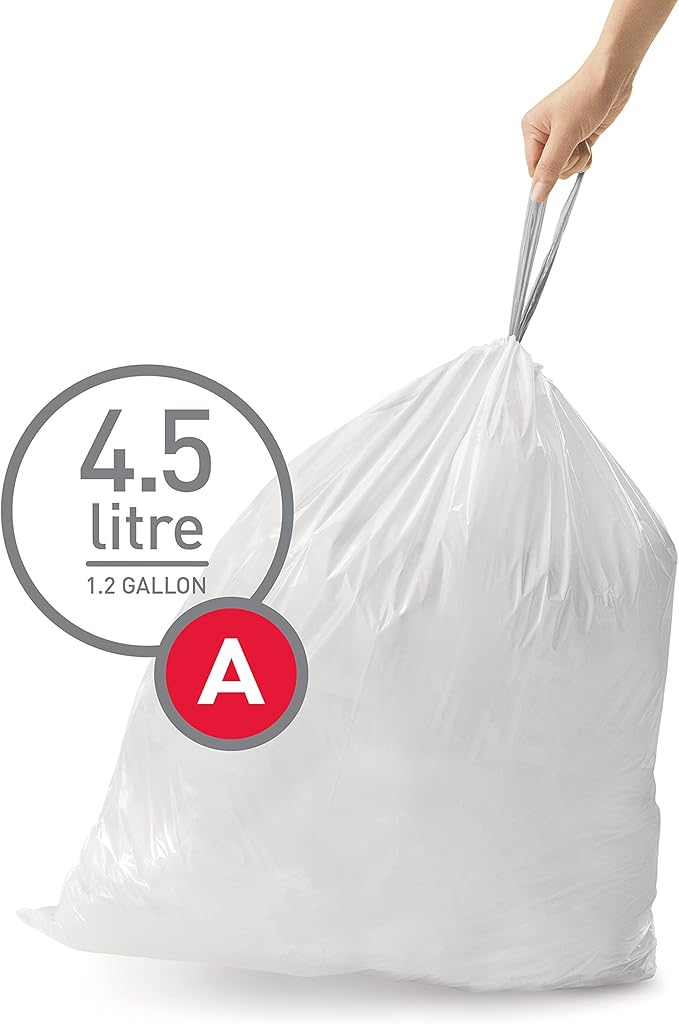 simplehuman Code A Custom Fit Drawstring Trash Bags in Dispenser Packs, 30 Liter / 8 Gallon, White – 360 Liners
