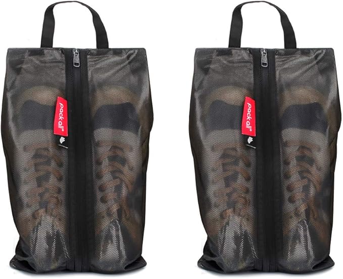 pack all Shoe Bag for Travel, Water-Resistant Shoe Pouch for Gym, Odor-Resistant Soccer Cleats Bag for Sport (Black, 2-Pack)