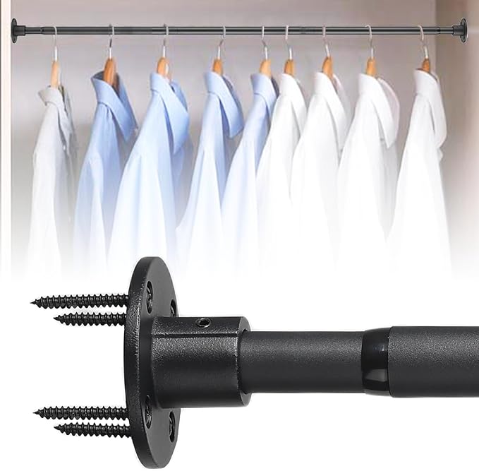 Closet Rods for Hanging Clothes 24-33 Inch Expandable Closet Rods, 1 Inch Diameter Adjustable Heavy Duty Closet Rod Wall-Mounted Fixed Shower Curtain Rod for Wardrobes Closet Laundry, Matte Black