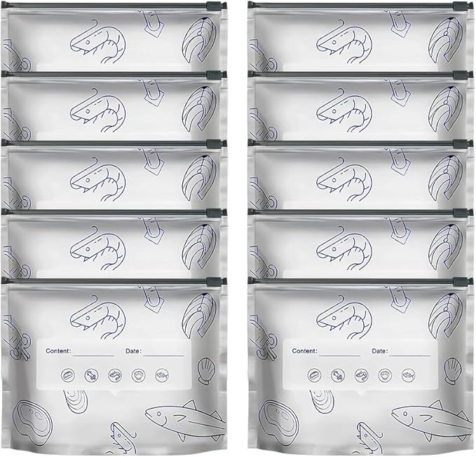Reusable Aluminum Foil Sealable Storage Bags, Vacuum Zipper Pouches with Label and Stand Up Bottom Design, Leakproof Durable Food Storage Bags for Vegetables Fruits Meat (10, Small)