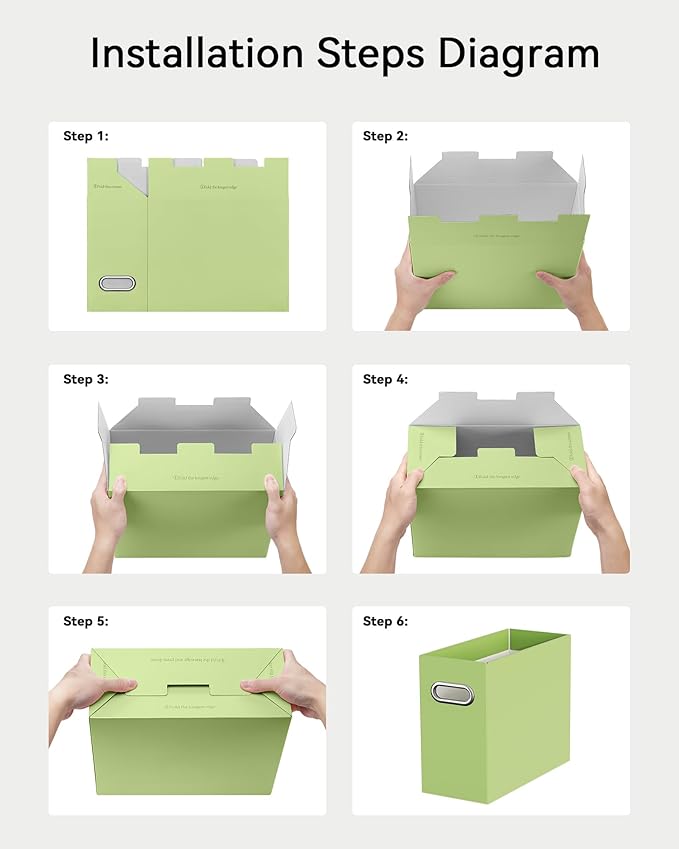 Oterri File Organizer Box, Portable Collapsible Cardboard File Folder Organizer with Handle for Letter Size Hanging Files, Document Storage Box for Home Office & Classroom (4 Packs, Green)
