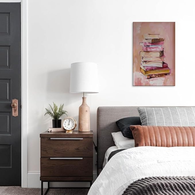 Pastel Book Stack Art Aesthetic Poster Canvas Wall Art Decoration Living Room Home Decor Bedroom Decoration Poster Framed20x30inch